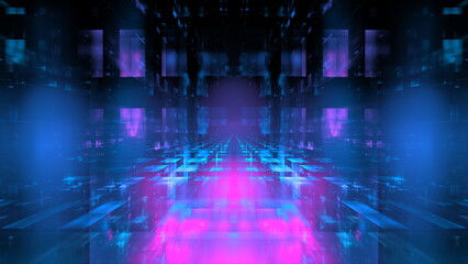 Poster - Digital technologies, cloud computing, digital future, information transfer. Abstract technology big data background concept. Motion of digital data flow. 3d illustration