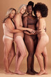 © David L/peopleimages.com - Beauty, diversity hug and body positive women, girl or friends happy together in solidarity, self love and support. Self care, lingerie and woman empowerment group of people embrace for acceptance