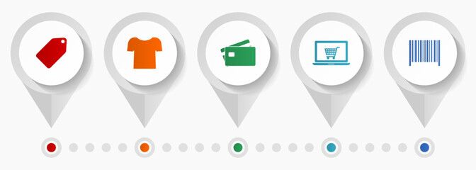 Aufkleber - Shop and trade vector icons, shopping flat design web pointers collection, business concept infographic template