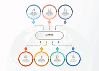 Process infographic with 7 steps, process or options.