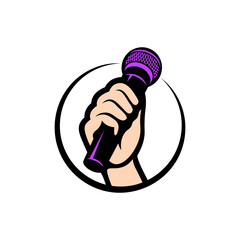 Hand holding microphone vector icon
