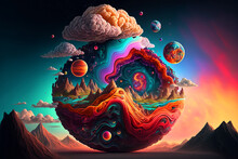  Fantastical Planet With Swirling Clouds And Colorful Landscapes. Generative AI
