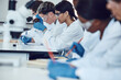 © David L/peopleimages.com - Science, education with students in lab for experiment, learning to be scientist and university with innovation. Teaching, learn and focus with scholarship, research and study for scientific phd.