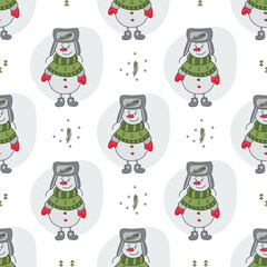 Wall Mural - Seamless pattern with cute snowman in hat