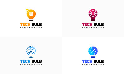 Wall Mural - Set of Modern Tech Bulb logo designs concept, Pixel Technology Bulb Idea logo template