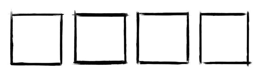 Set of square frames. Black frames with stroke brush isolated on white background.