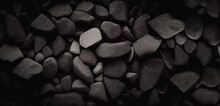Dark Stones On Black Background. Rough Gray Stone Or Rocky Mountain Texture
