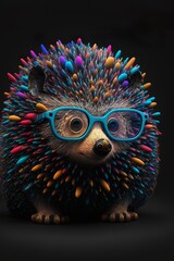 Wall Mural - Beautiful and colored animals with glasses portrait hedgehog