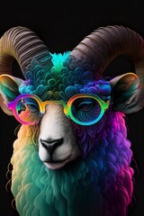 Wall Mural - Beautiful and colored animals with glasses portrait sheep