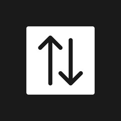 Poster - Two way traffic arrows dark mode glyph ui icon. Destination. Road sign. User interface design. White silhouette symbol on black space. Solid pictogram for web, mobile. Vector isolated illustration