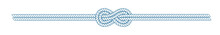 Sailor Knot On A Rope In A Divider Or Line Form. Blue And White Cord Border. Tying The Knot Concept. PNG Clipart Isolated On Transparent Background