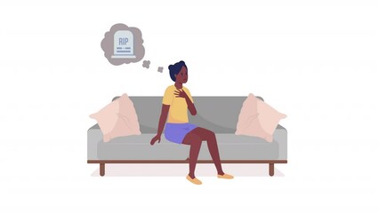 Poster - Animated frightened girl character. Death phobia. Panic anxiety. Full body flat person on white background with alpha channel transparency. Colorful cartoon style HD video footage for animation