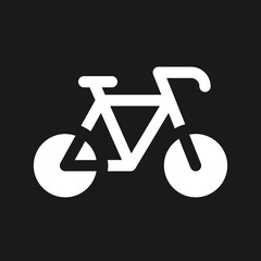 Sticker - Bicycle dark mode glyph ui icon. Riding bike. Rental service. User interface design. White silhouette symbol on black space. Solid pictogram for web, mobile. Vector isolated illustration