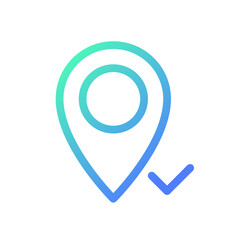 Sticker - Reaching pinned destination pixel perfect gradient linear ui icon. Approved place on map. GPS navigation. Line color user interface symbol. Modern style pictogram. Vector isolated outline illustration