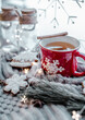 Winter tea in the christmas red mug