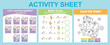 © idcreative.ddid - 3 in 1 Activity Sheet for children. Educational printable worksheet for preschool. Coloring and counting activity. Vector illustrations.