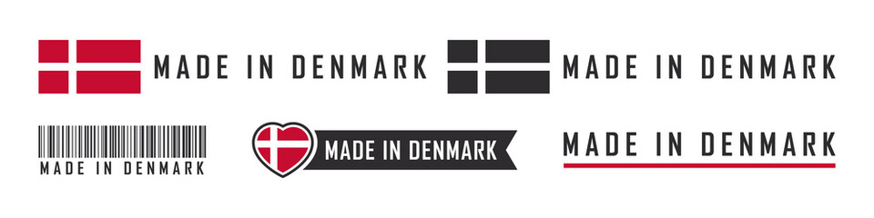 Wall Mural - Made in Denmark logo or labels. Denmark product emblems. Vector illustration