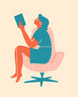 © Tasiania - Young women siting in the chair and reading the book illustration. Collection of people reading books or students studying and preparing for examination isolated on white background.