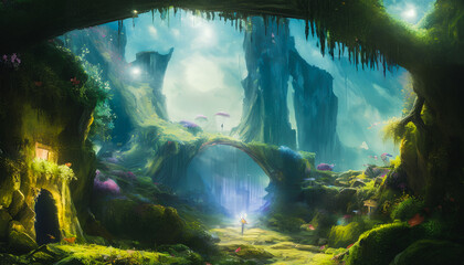 Fantasy landscape, surrealism. Tender and dreamy design, Generative AI