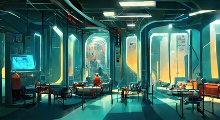 Wall Mural - Scientific laboratory on space station. Technology background and science concept ,made with Generative AI