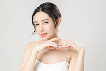 asian woman with a beautiful face and perfect clean fresh skin. cute female model with natural makeu
