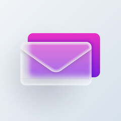 Envelope letter correspondence, glassmorphism 3D icon. Vector communication by mailing site, e-mail receive or send sign, media contact notification, mailing service