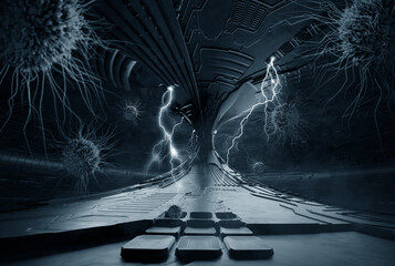 Wall Mural - interior of an abandoned space station, empty room, 3d illustration