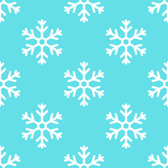 Wall Mural - White snowflakes on blue background winter seamless pattern.