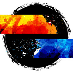 Wall Mural - Grunge bright banners on black round banner background