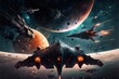Sci-fi scene of space ships in battle,, battlecruisers and fight ships epic battle in space, Generative Ai, Generative, Ai