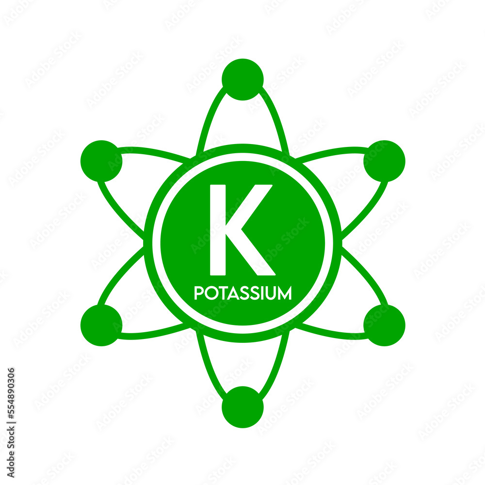 Minerals potassium icon in atom green form simple line isolated on white  background. Medical symbol science concept. Vector EPS10 illustration.  Stock Vector | Adobe Stock, image size:1000x1000