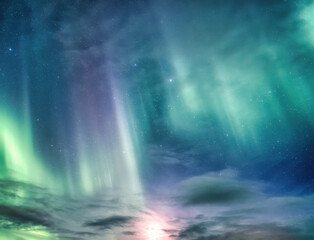 Wall Mural - beautiful aurora borealis and starry glowing in the night sky on arctic circle