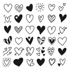 Wall Mural - doodle hearts sketch set. various different hand drawn heart icon love collection. black heart symbo