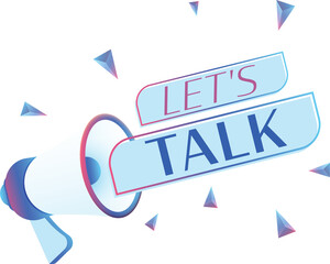 Let's talk text with 3d realistic megaphone vector illustration. Banner template to announce news about webinar in social media, training course, marketing technology poster