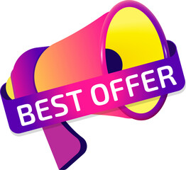 Aufkleber - Best Offer banner label, badge icon with megaphone. Flat design