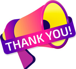 Poster - Thank You banner label, badge icon with megaphone. Flat design