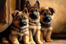 German Shepherd Puppies Generative Art