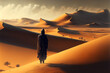 Generative ai illustration people traveling dune desert.