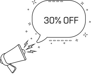 Leinwandbilder - 30 percent off. Megaphone and colorful yellow speech bubble with quote. Blog management, blogging and writing for website. Concept poster for social networks, advertising, banner
