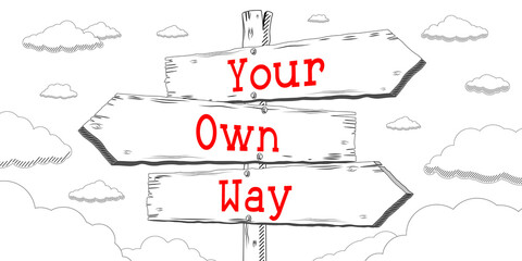 Sticker - Your own way - outline signpost with three arrows