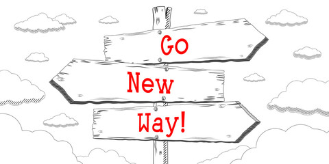 Canvas Print - Go new way - outline signpost with three arrows