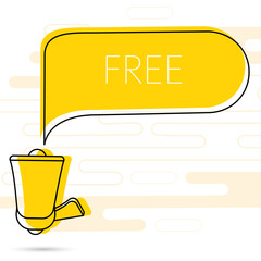 Poster - Free. Megaphone and colorful yellow speech bubble with quote. Blog management, blogging and writing for website. Concept poster for social networks, advertising, banner