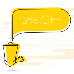 Leinwandbilder - 5 percent off. Megaphone and colorful yellow speech bubble with quote. Blog management, blogging and writing for website. Concept poster for social networks, advertising, banner