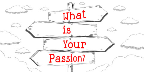 Sticker - What is your passion - outline signpost with four arrows