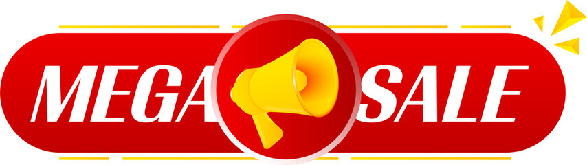 Aufkleber - Megaphone with mega sale on white background. Megaphone banner. Web design. Vector