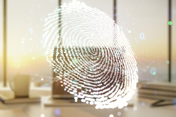 Aufkleber - Abstract creative fingerprint illustration on modern computer background, personal biometric data concept. Multiexposure