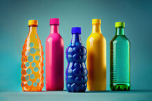 Still Life Of Different Colored Plastic Bottles. Generative AI