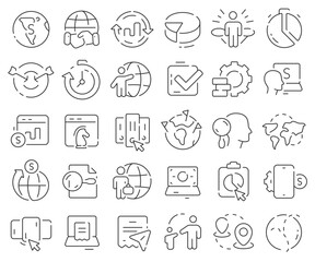 Sticker - Global business line icons collection. Thin outline icons pack. Vector illustration eps10