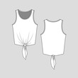 Knotted Hem Tank Top  Crew Neck knot tie  fashion flat sketch technical drawing template design vector