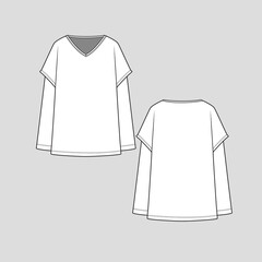 Double Layer Long Sleeve T Shirt Top V Neck Kimono Pattern Layered Sleeve fashion Fashion Flat Sketch drawing template